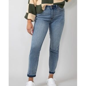 Judy Blue - Mid Rise Boyfriend Distressed Hem Medium Wash Blue Jeans - 14W